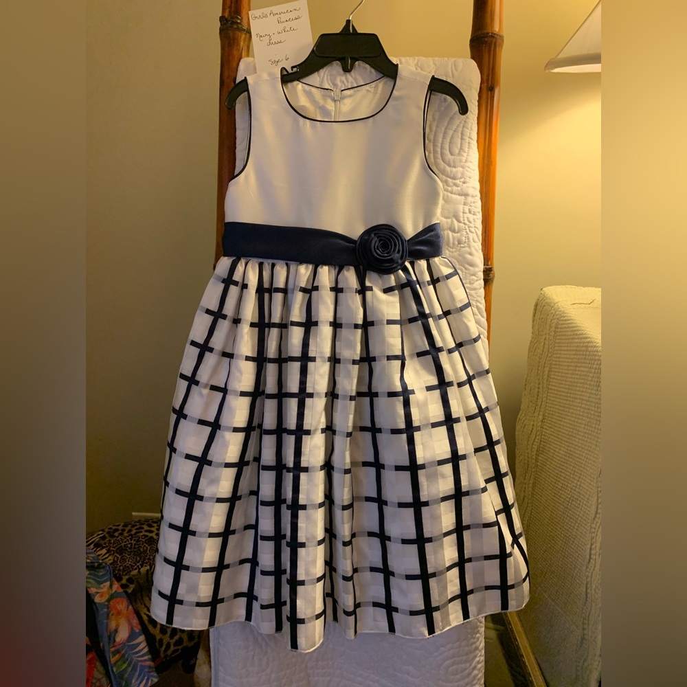Girls - American Princess - Navy & White Sleeveless Dress